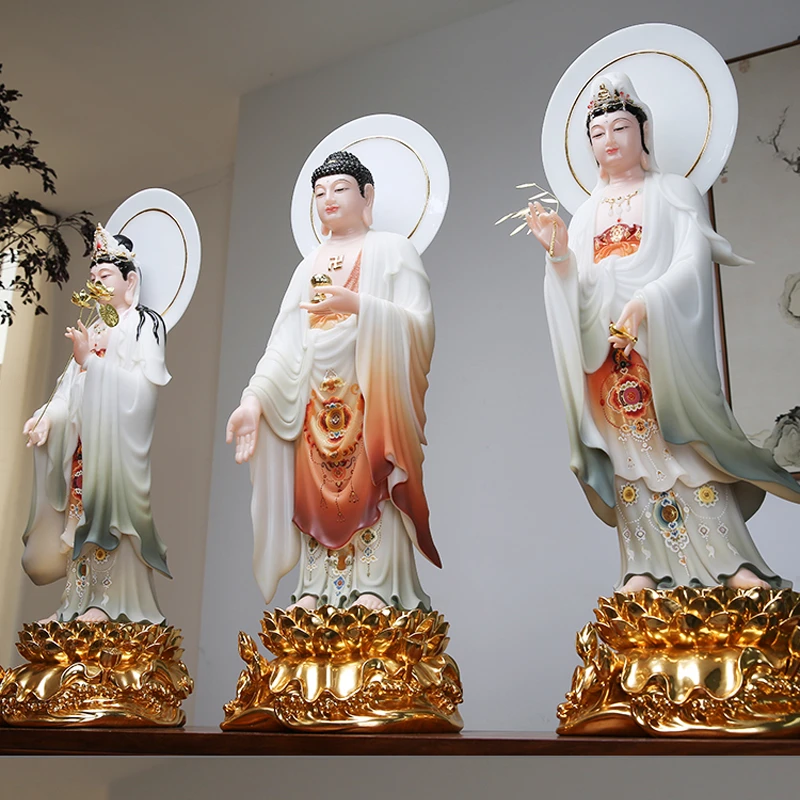 汉白玉素彩西方三圣雕像摆件家居工艺品摆件