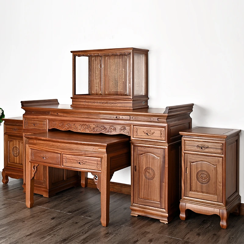 大善缘全实木方桌客厅家用莲花雕花桌