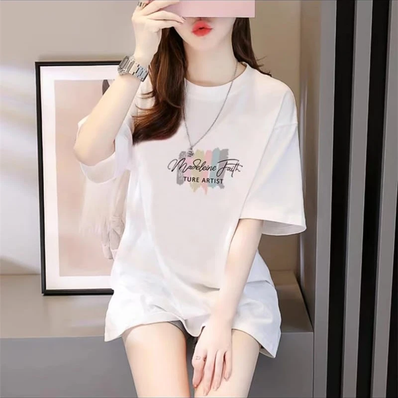 纯棉短袖T恤女装2025年夏季新款ins爆款中长款小个子洋气半袖上衣