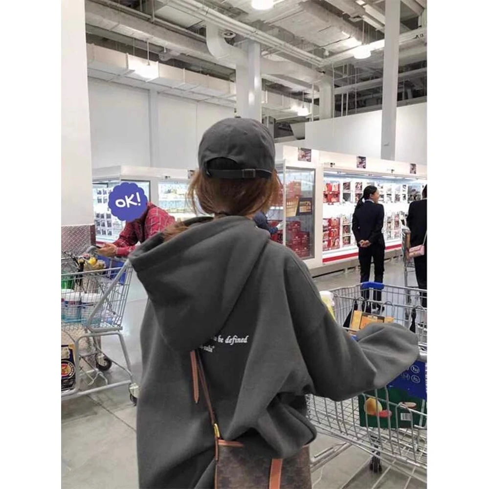 2025新款深灰色连帽卫衣女爆款春秋季薄款美式复古宽松潮牌外套冬