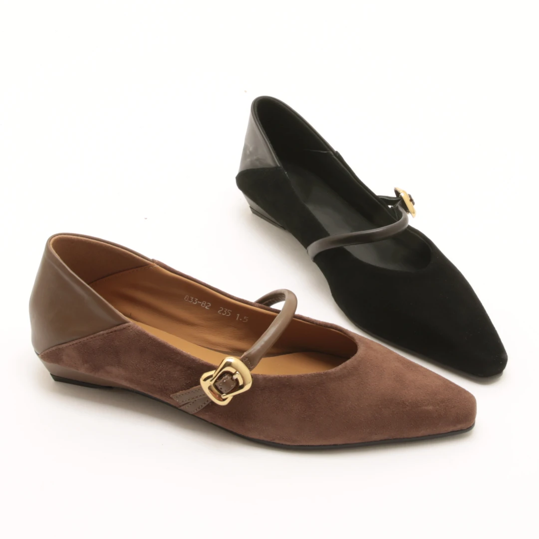 4985春秋新款尖头浅口玛丽珍单鞋女晚风气质绒面低坡底两穿通勤鞋