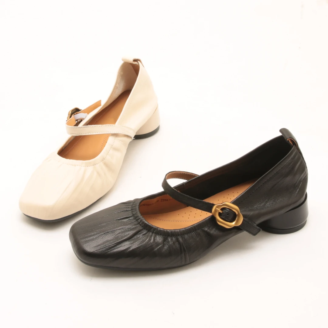 4585秋季新款方头浅口粗跟单鞋女松紧一字带低跟软底玛丽珍鞋