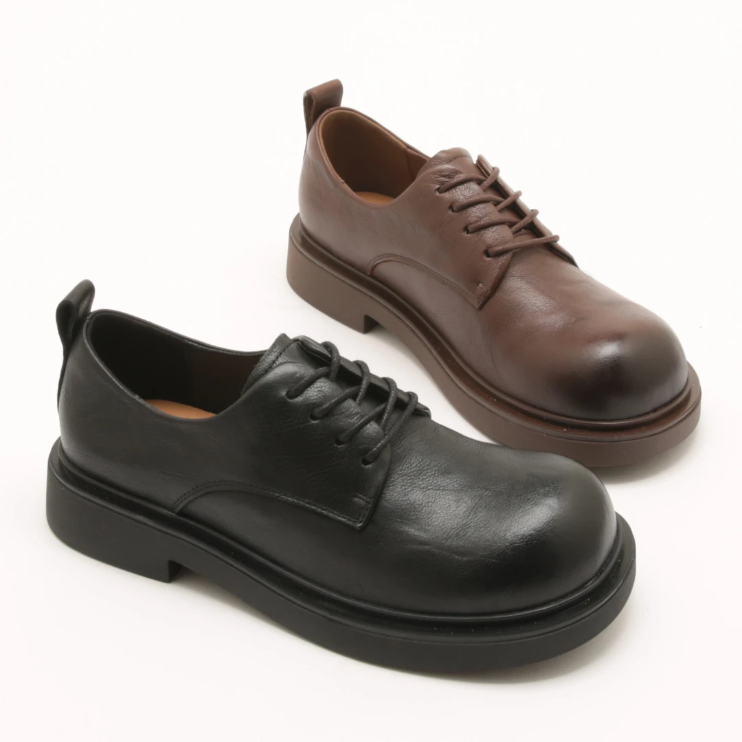 夏季新款时尚圆头中跟英伦风娃娃头系带女款单鞋女鞋3018