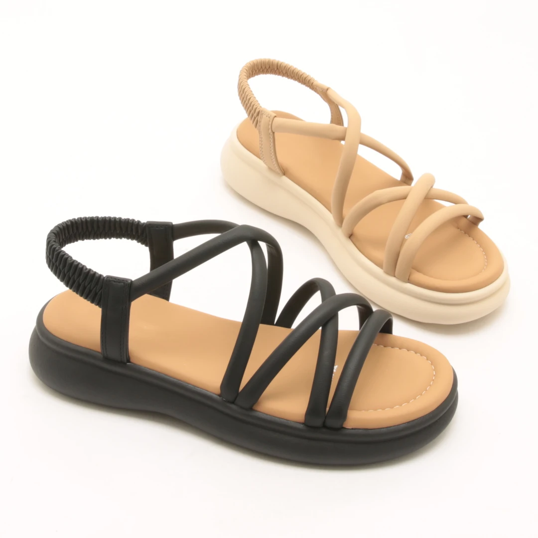 3851夏季新款轻便厚底交叉绑带凉鞋女外穿露趾休闲百搭罗马沙滩鞋