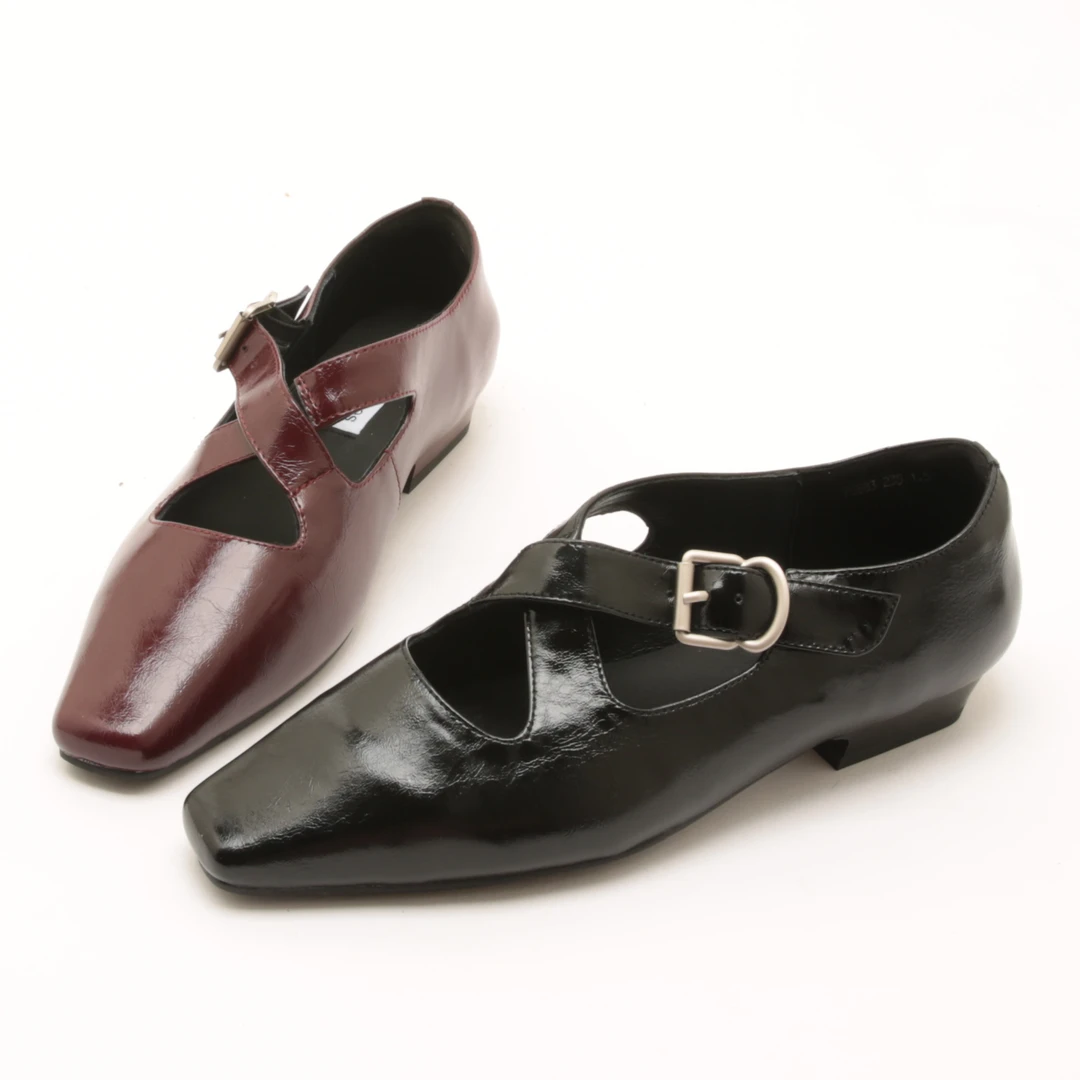 4983秋季新款法式低跟玛丽珍鞋女松紧交叉带一脚蹬方头单鞋