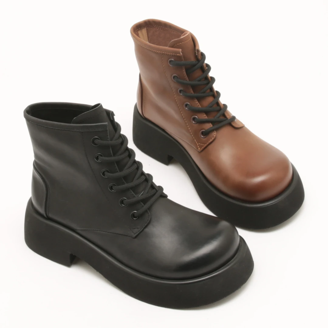 4248冬季新款系带芒果头轻便厚底单里马丁靴女百搭英伦风短靴