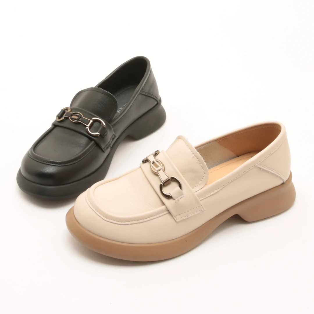 5271秋季新款复古圆头低跟乐福鞋女舒适软底小皮鞋休闲单鞋