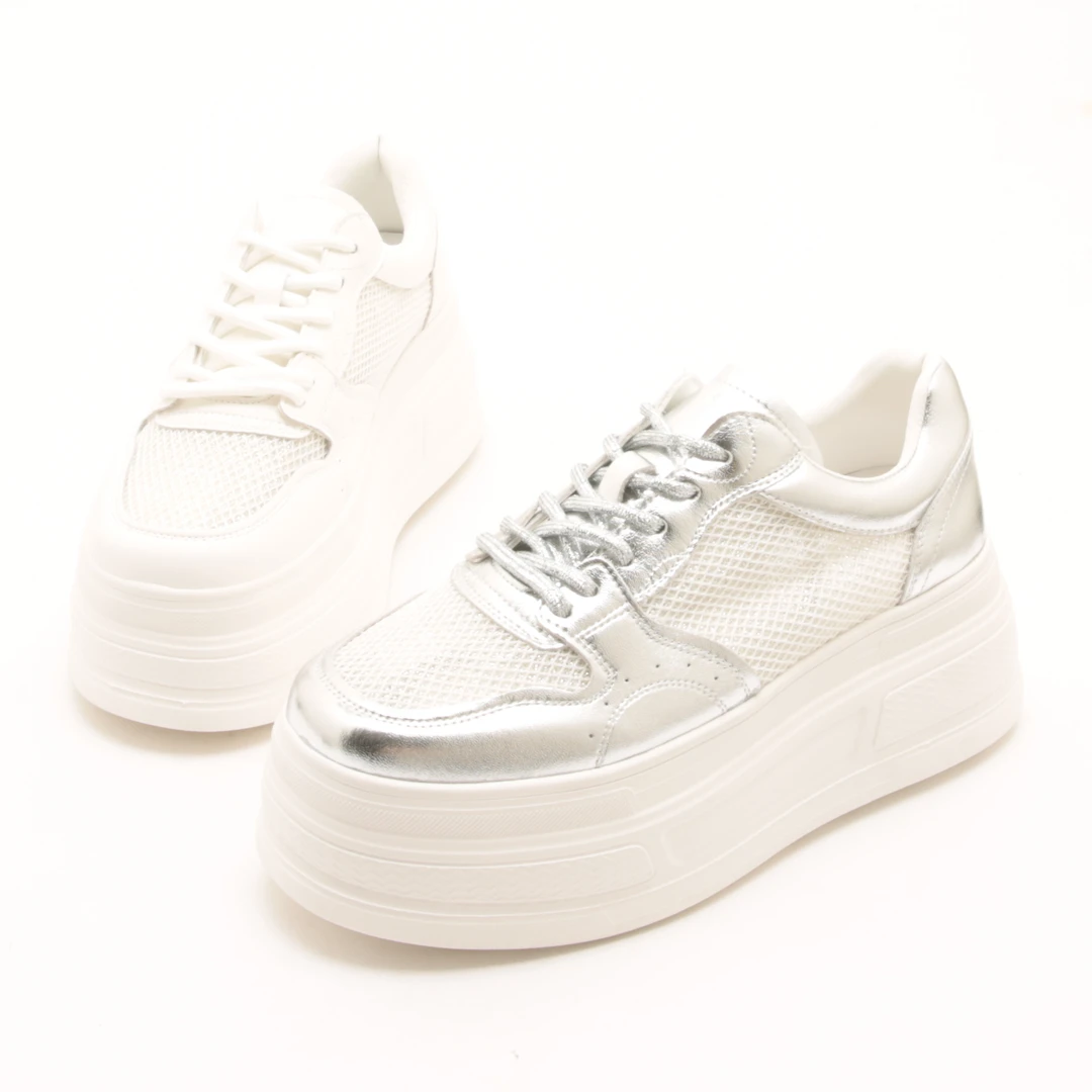 3604春夏新款欧货小白鞋女轻便松糕厚底百搭网面透气休闲鞋