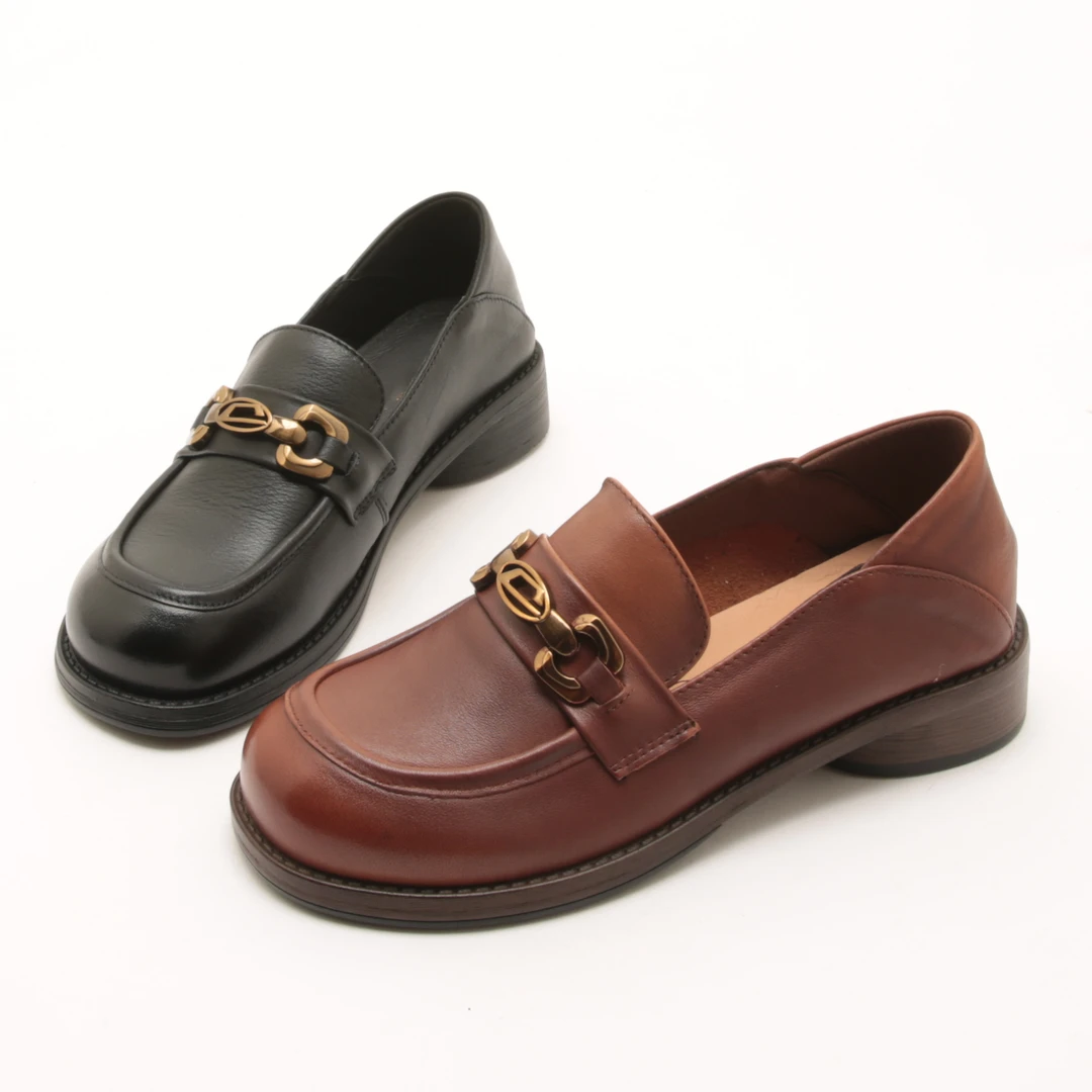 5258春秋新款圆头舒适软底一脚蹬乐福鞋女英伦风时尚厚底休闲单鞋