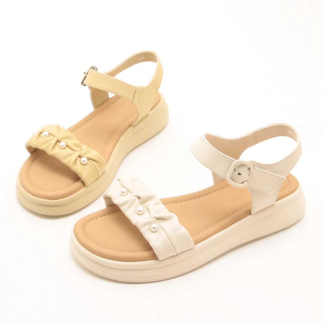 3902夏季新款真皮软底百搭凉鞋舒适时尚小厚底仙女风低跟休闲女鞋