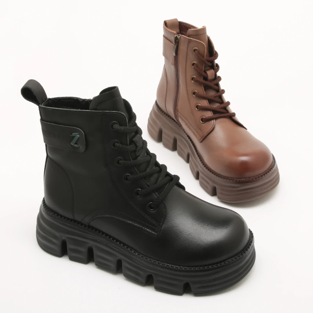 冬季新款系带轻便厚底增高马丁靴女士英复古加绒短靴1450