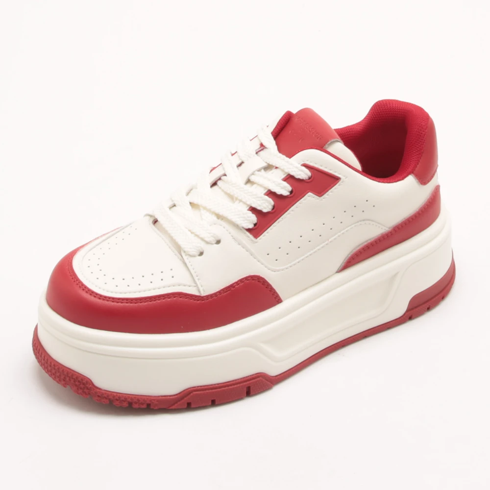 春季新款厚底真皮小白鞋拼色红色休闲鞋潮流单鞋女2264