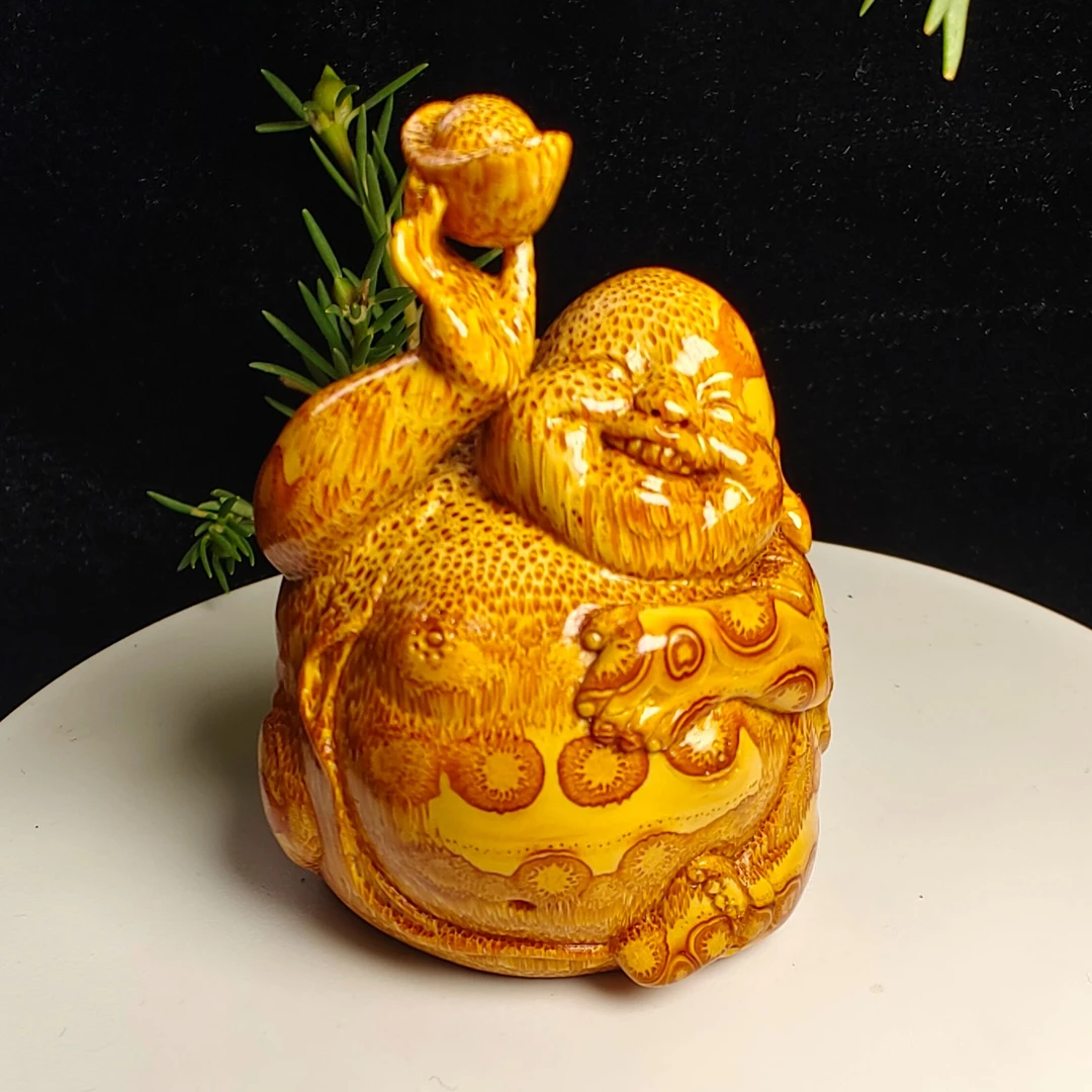 精品竹根雕弥勒弥勒佛摆件元宝笑弥勒抱福福袋金蟾竹雕金蟾