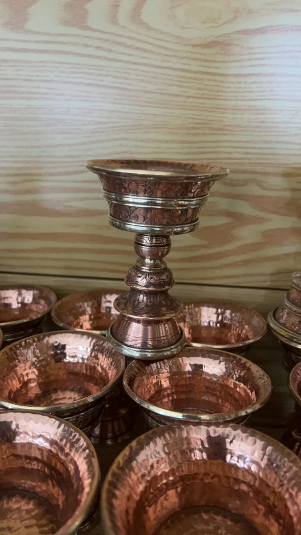 尼泊尔纯手工纯铜酥油灯小号一对雕花纹油灯供品件摆件装饰工艺品
