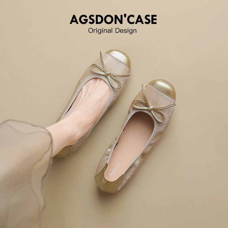 奥古狮登蛋卷鞋女秋2025新款平底芭蕾舞鞋蝴蝶结单鞋软底玛丽珍鞋