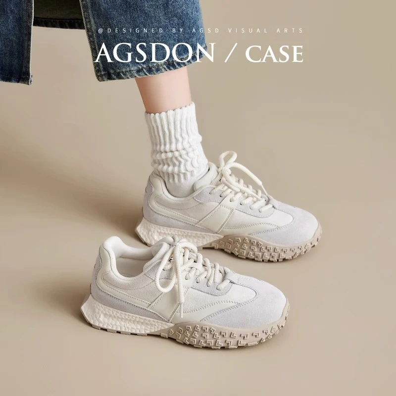 奥古狮登阿甘女鞋2025新款秋季配阔腿裤百搭小白鞋休闲德训运动鞋