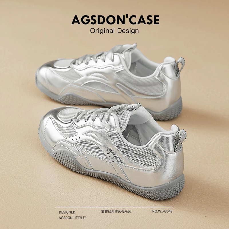 奥古狮登银色芭蕾德训鞋女2025新款春季网面百搭阿甘鞋薄款运动鞋