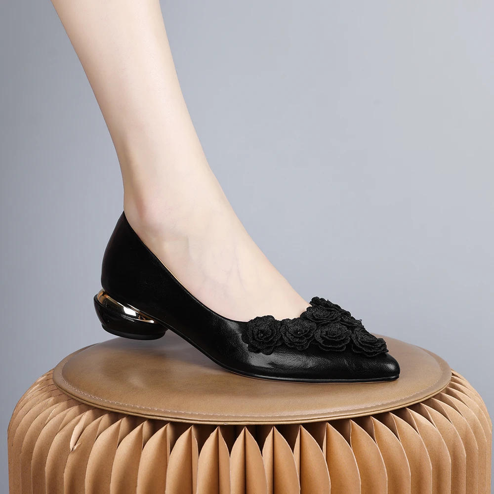 2024年新款欧美手工鞋优雅气质单鞋百搭温柔淑女简约粗跟女鞋0187