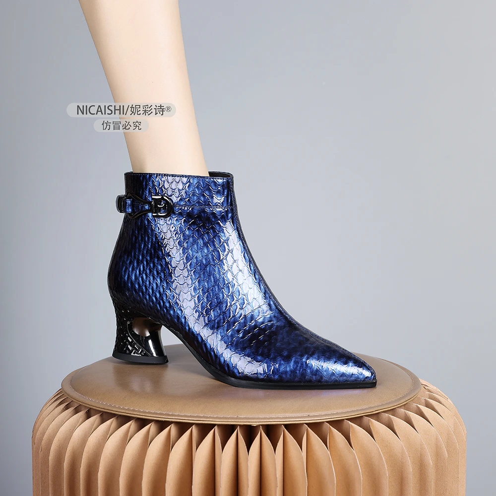 2024年新款欧美尖头时装靴潮流侧拉链女靴时尚舒适气质短靴女0669