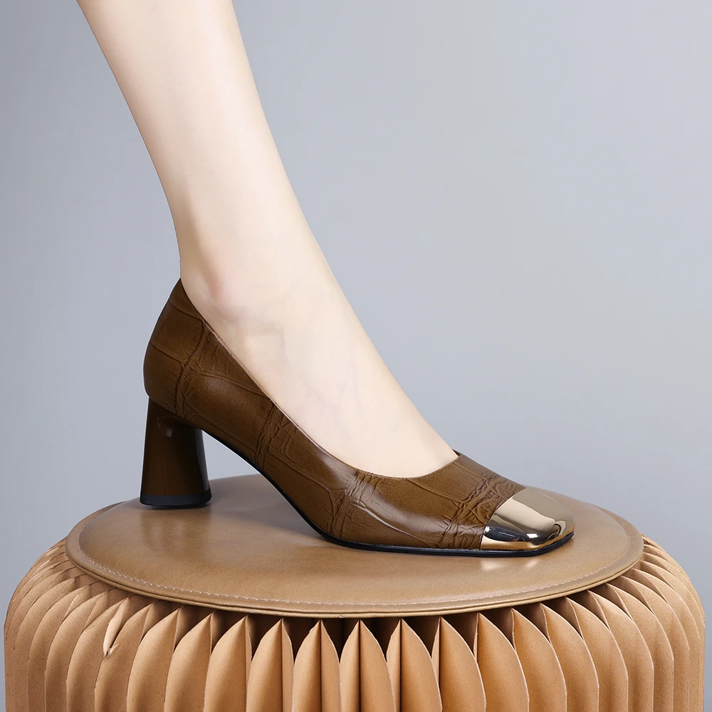 2024年新款欧美性感温柔气质中粗跟浅口套脚防撞单鞋显瘦舒适0196