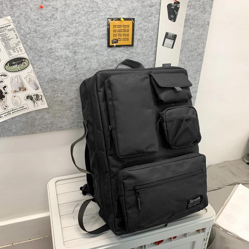 简约男大容量潮牌书包大学生电脑包多口袋小众日系工装潮流旅行