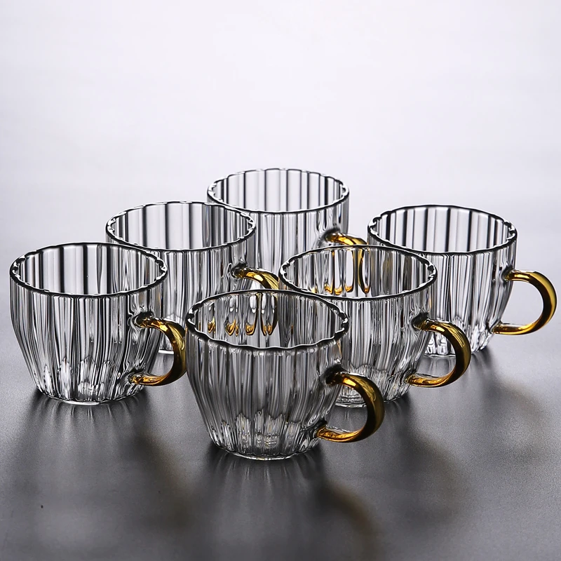 家用客厅泡茶子杯具套装玻璃杯带把耐高温简约有手柄杯家庭喝水杯