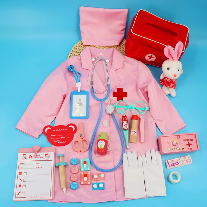 六一儿童护士套装衣服过家家玩具表演服听诊器女孩医生白大褂