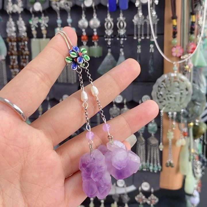 紫晶耳饰银S925镶嵌众****尊X17