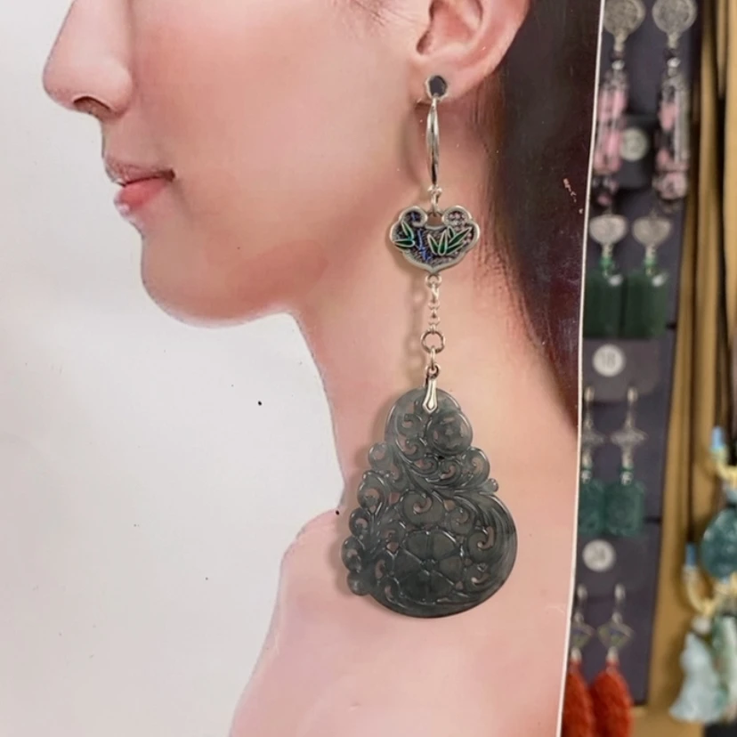 【闪购商品】翡翠耳饰未镶嵌墨***.X13