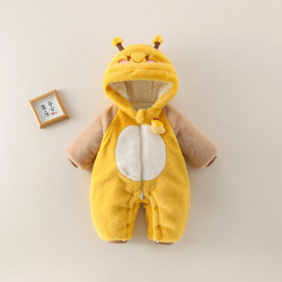 婴儿宝宝新生儿连帽加绒幼儿加厚保暖冬款秋冬季毛毛衣爬爬服哈衣