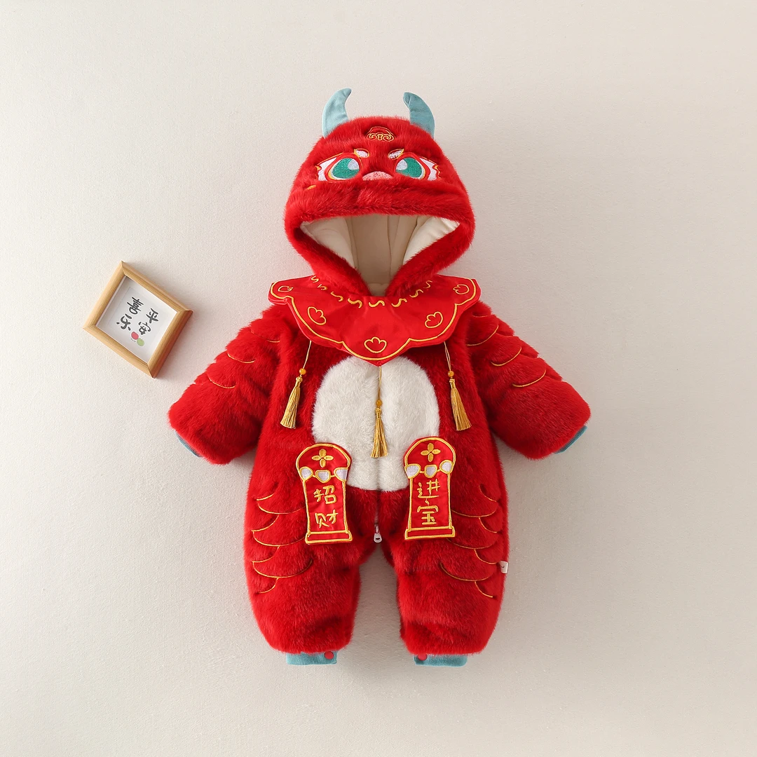 婴儿宝宝新生儿连帽加绒幼儿加厚保暖冬款秋冬季毛毛衣爬服哈衣