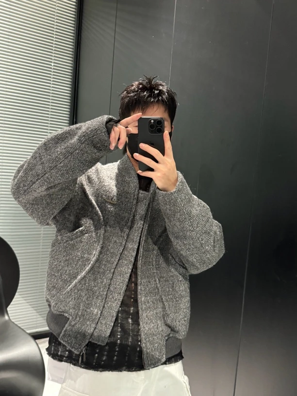 尚锋男装A2秋冬设计款复古慵懒风廓形无领垫肩休闲百搭小香风夹克