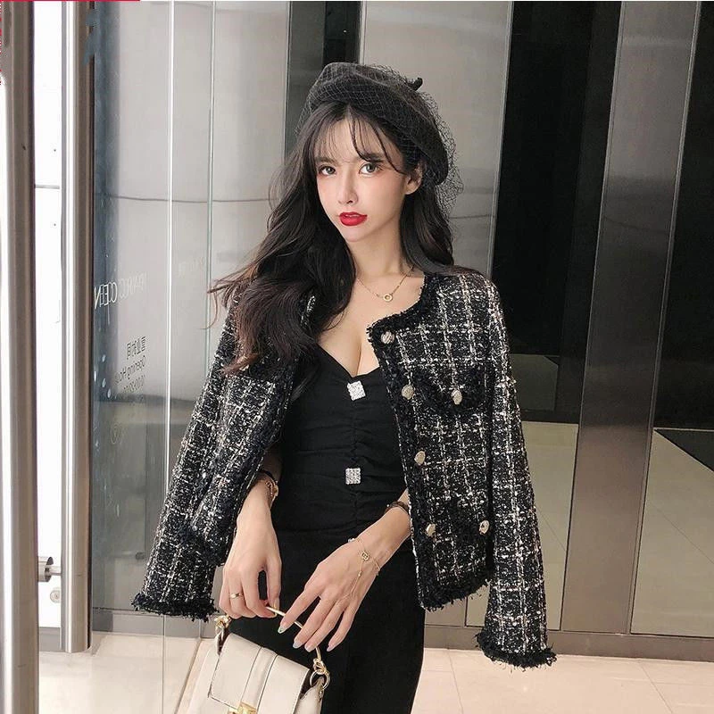 黑色小香秋季女外套短款洋气百搭名媛气质小个子时尚长袖流苏上衣