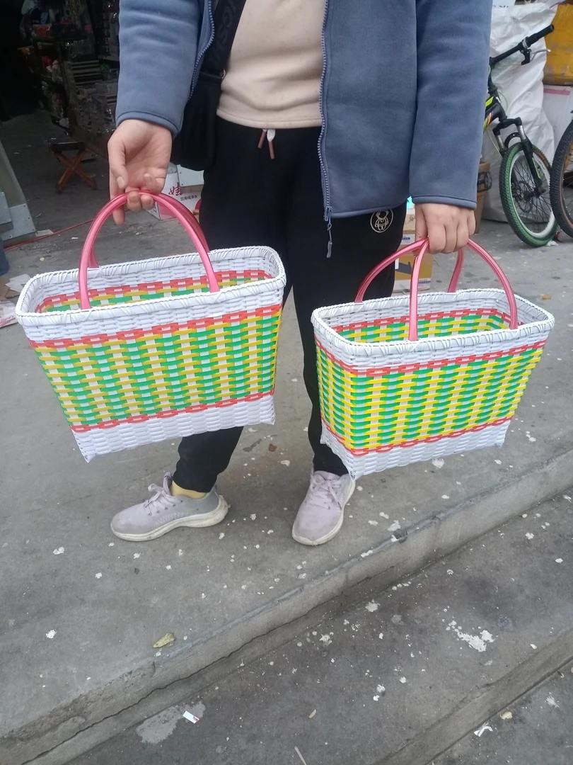 手工编织菜篮子购物篮收纳篮水果篮装干货篮塑料带编织工具篮家用