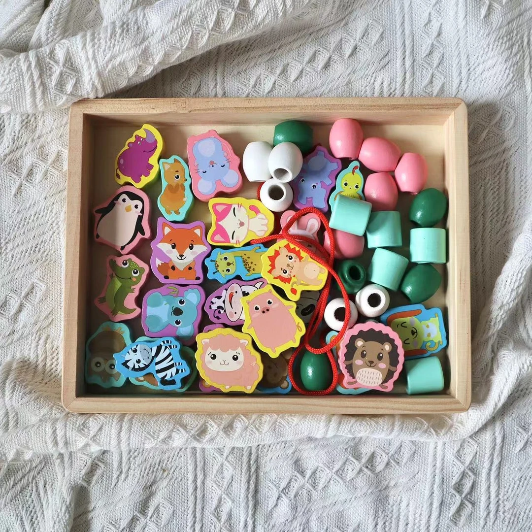 框装串珠玩具儿童精细动作训练穿绳动物款