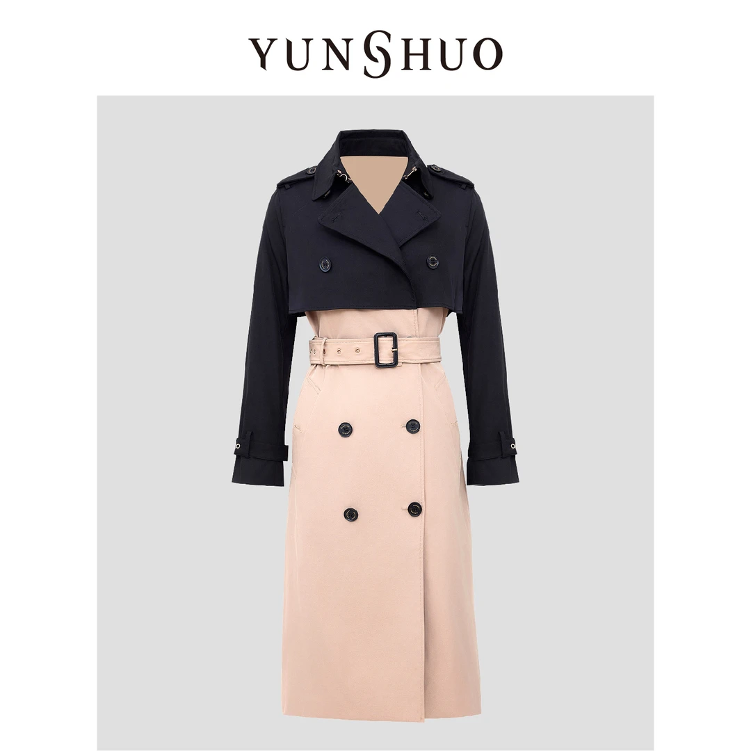 YUNSHUO允硕2024初秋气质百搭拼接简约显瘦长款外套风衣469073