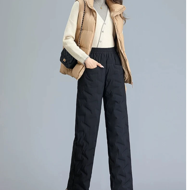 高腰长筒白鸭绒羽绒裤大码宽松冬季防寒保暖裤加绒休闲