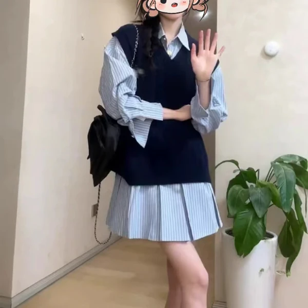 【清仓无险】早秋大码女装韩系学院风衬衫裙两件套