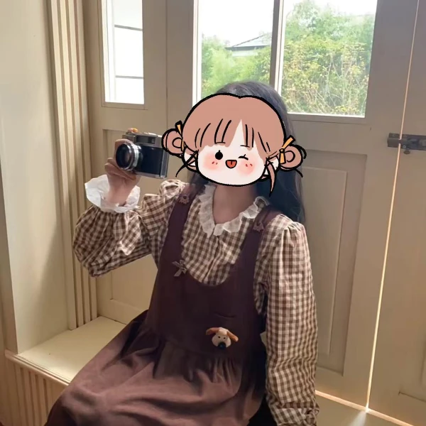 【无运险】秋季新款大码女装减龄蕾丝花边格子长袖上衣连衣裙两件套