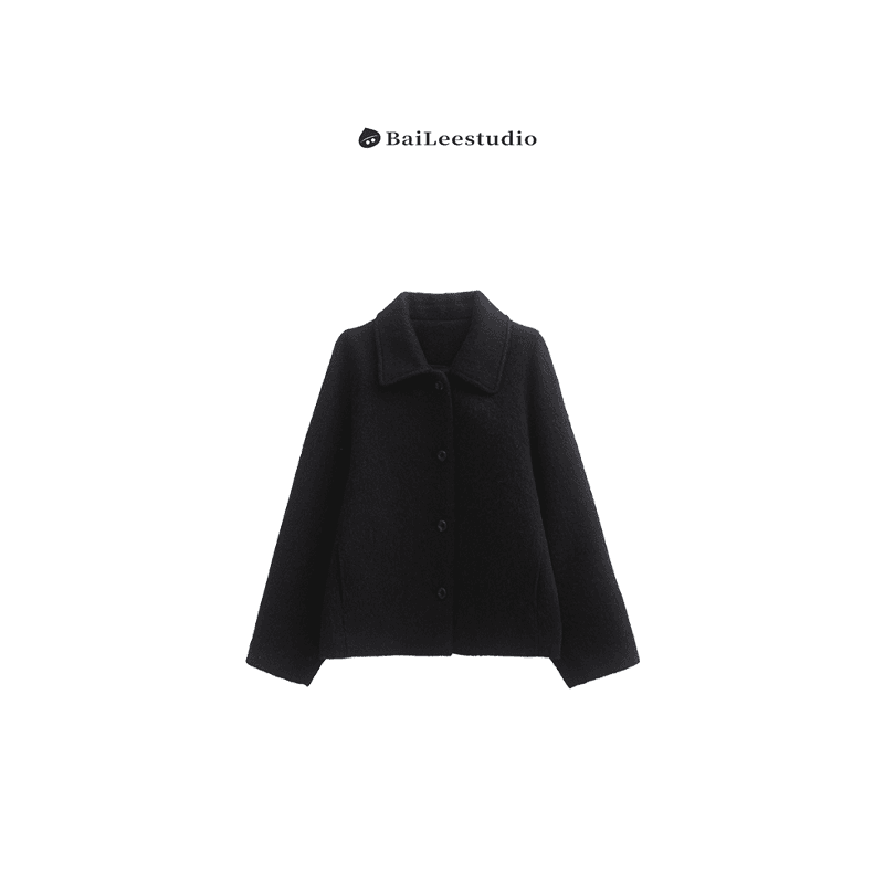 【柏栗良品】64羊毛，28羊驼毛~翻领纽扣气质纽扣呢大衣外套3166