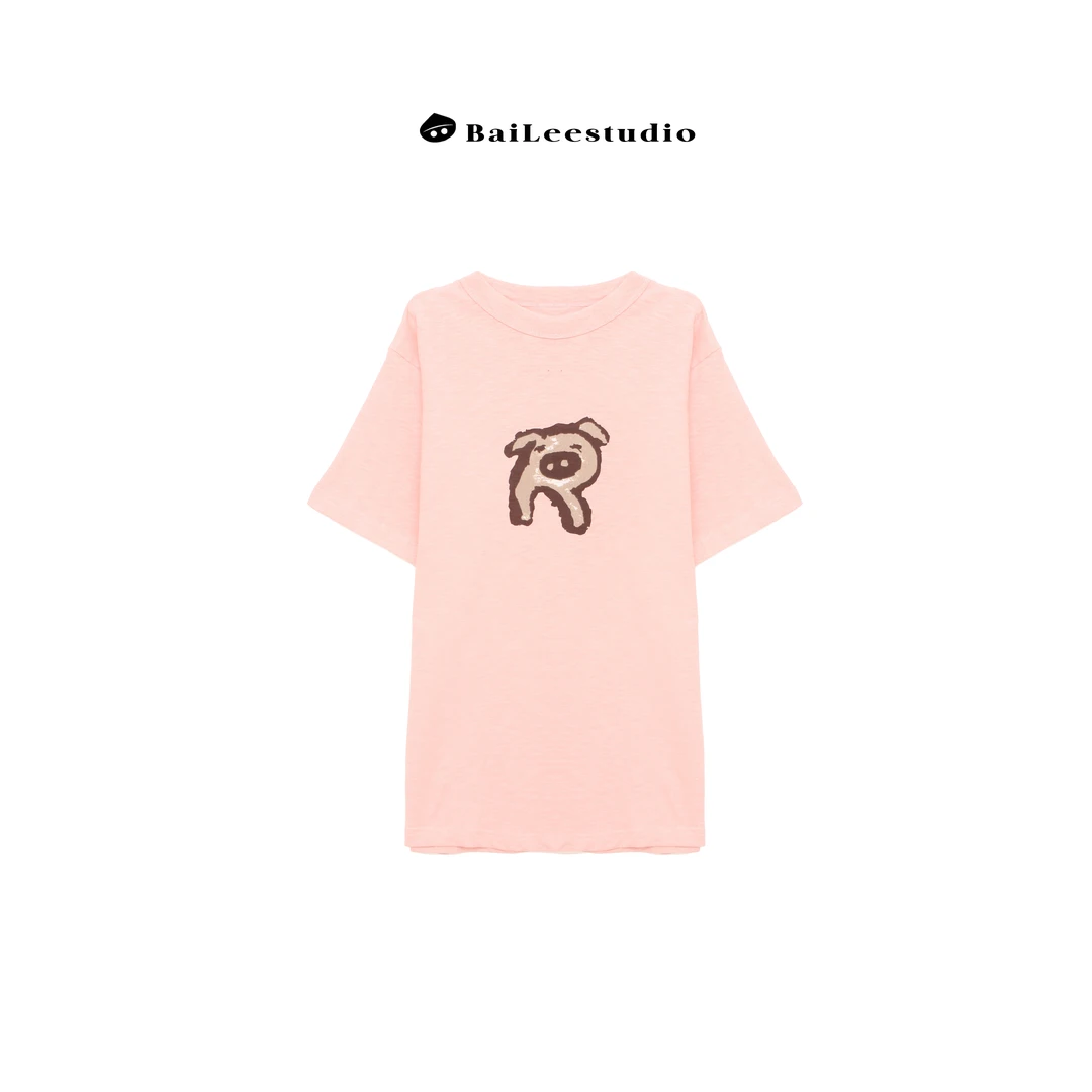 【柏栗良品】韩范简约可爱卡通小猪印花短袖纯棉T恤女1248