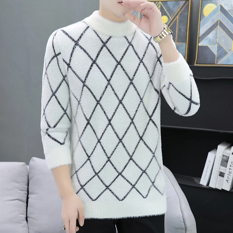 新款青年半高领长袖毛衣潮流时尚打底衫D34灰沙发图