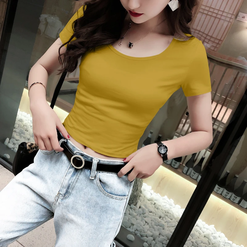 姜黄色短款莫代尔短袖t恤紧身小飞袖夏季新款百搭老钱风女装上衣