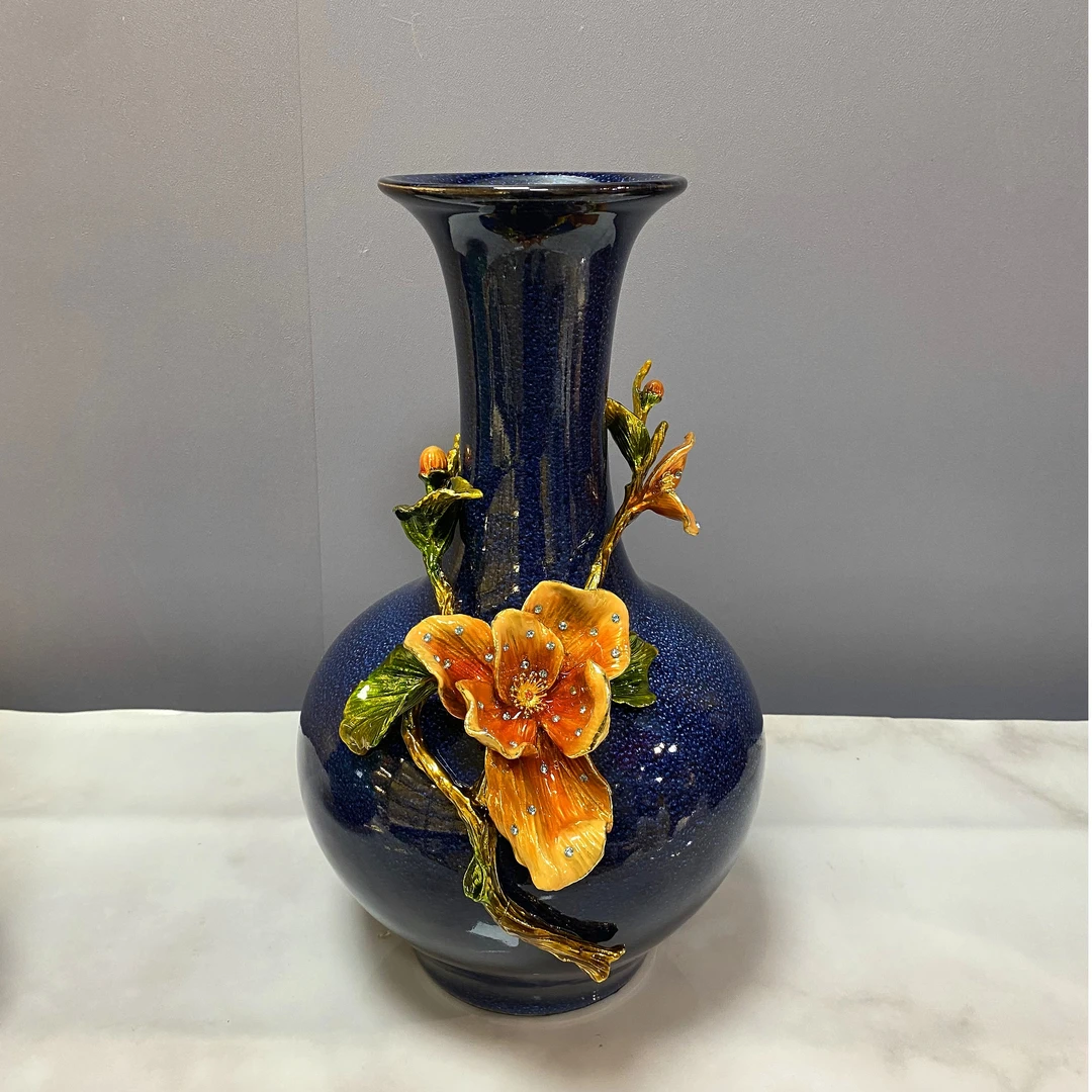 新中式珐琅彩花瓶摆件客厅电视柜酒柜装饰品室乔迁新居木棉花礼品