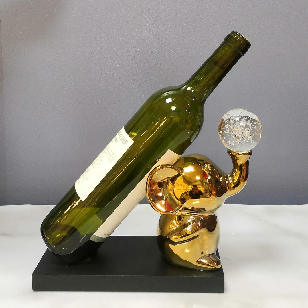 陶瓷小象水晶球红轻奢酒柜装饰品家居客厅餐边柜电视柜摆设