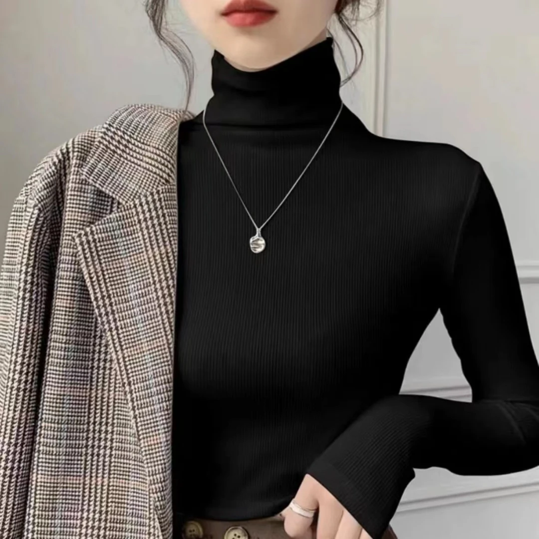 【螺纹棉】时尚百搭洋气长袖秋冬显瘦韩版内搭t恤修身加绒保暖加厚