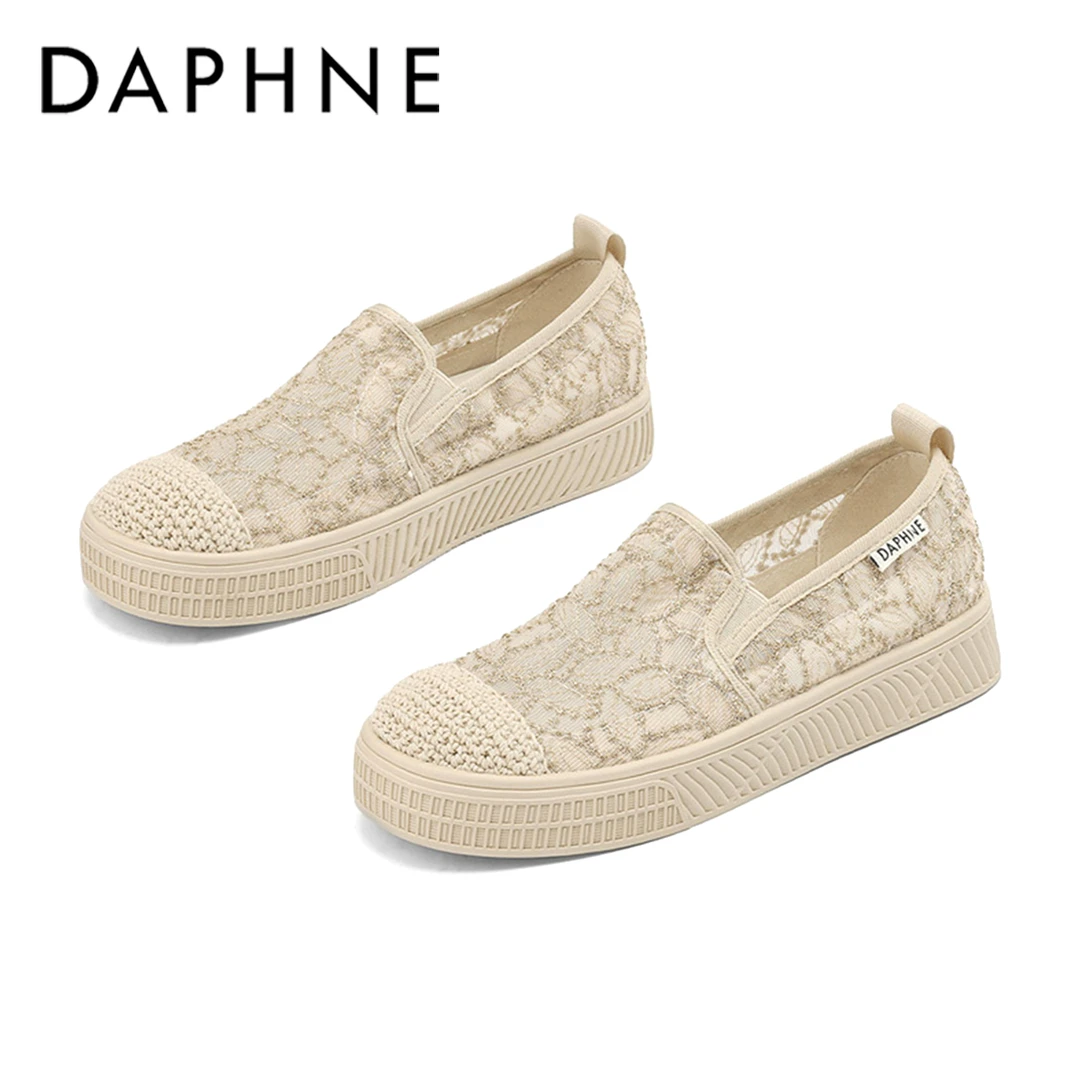 达芙妮小香风渔夫鞋女2025秋季爆款一脚蹬透气网面鞋平底休闲鞋子