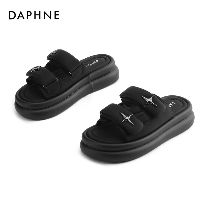 达芙妮厚底拖鞋新款夏季沙滩鞋潮流外穿凉拖时尚休闲一字带凉鞋女