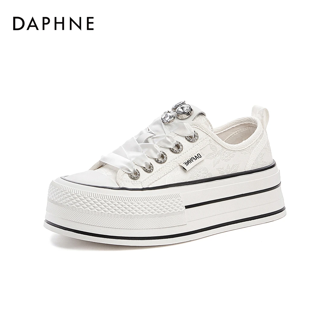 达芙妮国风缎面帆布鞋女2025秋季新款爆款时尚厚底增高休闲板鞋女