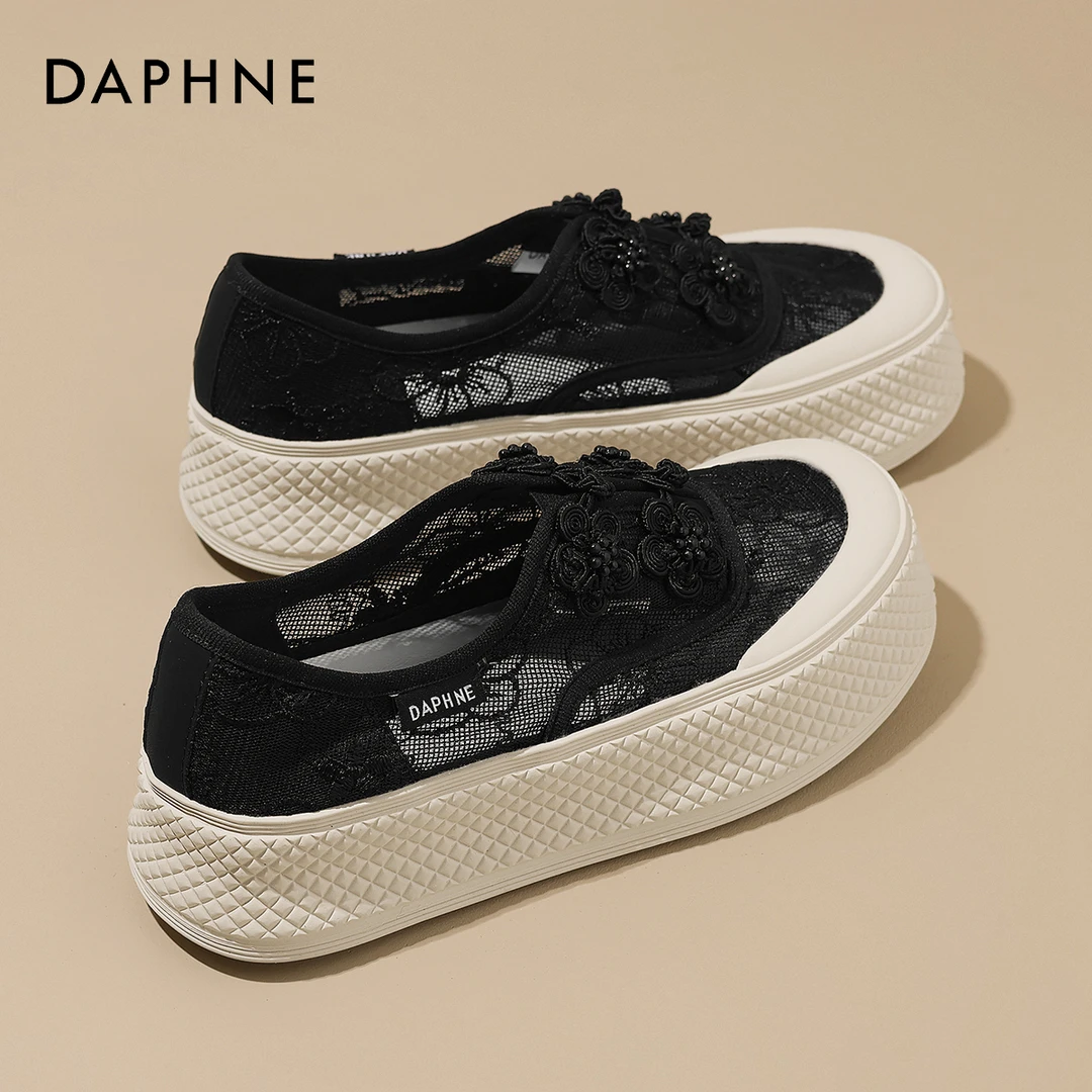 达芙妮2025秋季爆款厚底网面渔夫鞋舒适不累脚百搭一脚蹬帆布鞋女